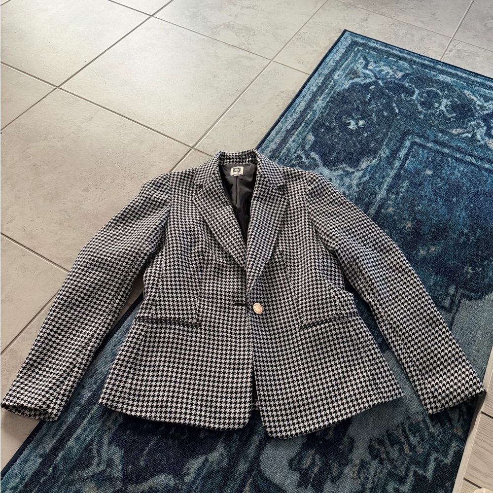 Anne Klein Black & White Houndstooth Single-Button Blazer